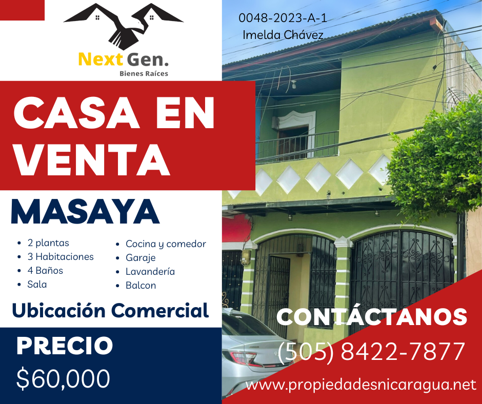 CASA EN VENTA MASAYA PARA NEGOCIO O PARA VIVIR